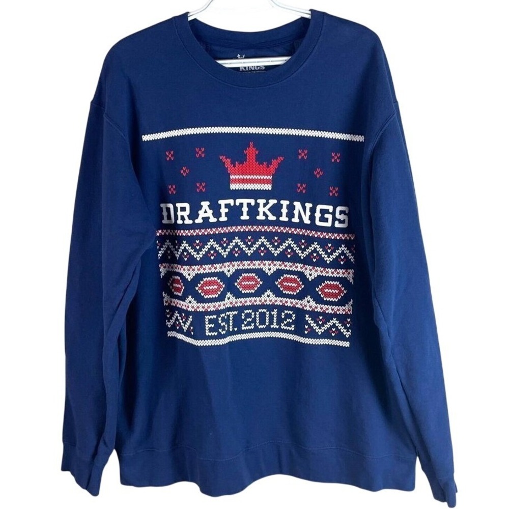 DraftKings Sweatshirt Mens XL Blue Holiday Fair‎ Isle Graphic Pullover Crewneck